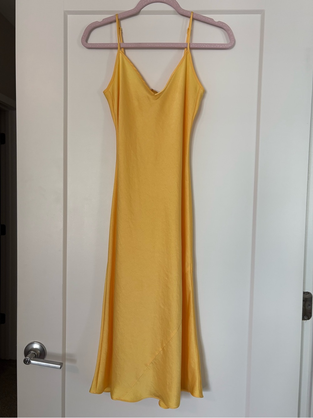 Aritzia Wilfred Satin Yellow Slip Dress with Spaghetti Straps